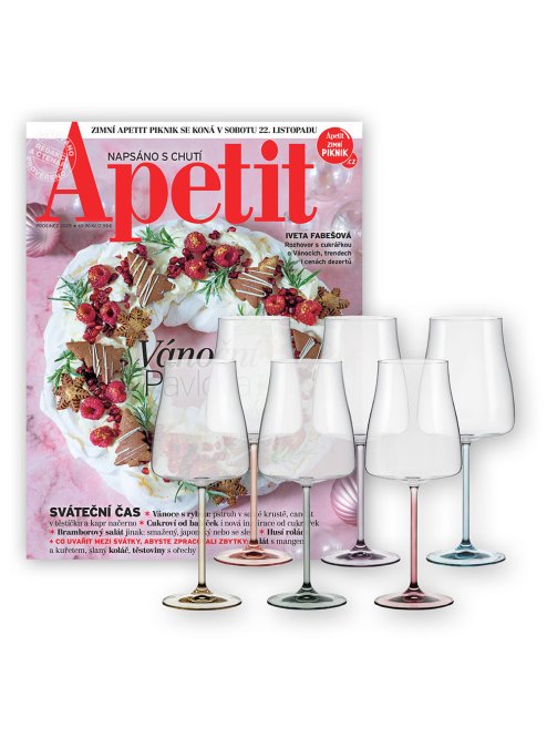 ROČNÍ PŘEDPLATNÉ APETIT +  SADA SKLENIC CRYSTALEX NA BÍLÉ VÍNO (6 ks) + DIGI VERZE ZDARMA