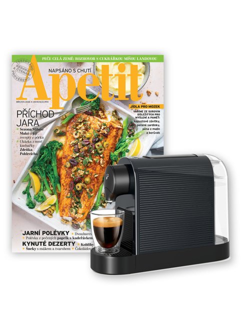 ROČNÍ PŘEDPLATNÉ APETIT + KÁVOVAR TCHIBO CAFISSIMO PURE+ ČERNÝ +  DIGI VERZE ZDARMA