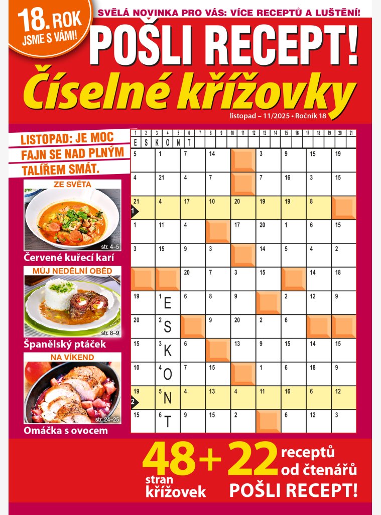 Pošli recept Číselné křížovky Pošli recept Číselné křížovky