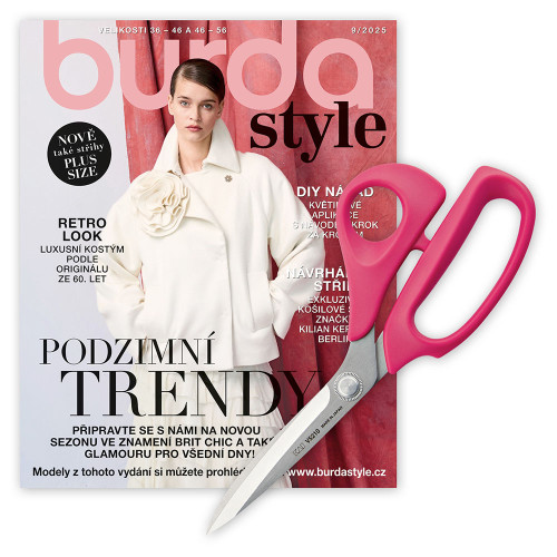 ROČNÍ PŘEDPLATNÉ BURDA STYLE + KREJČOVSKÉ NŮŽKY KAI - RŮŽOVÉ