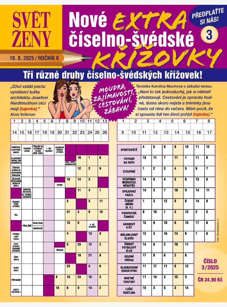 Svět ženy Extra číselno-švédské křížovky Svět ženy Extra číselno-švédské křížovky